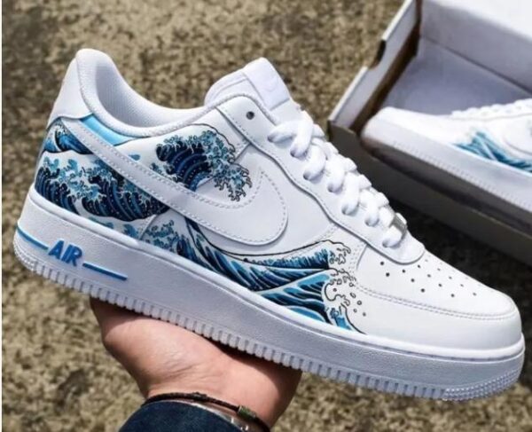 Custom The Great Wave Off Kanagawa Nike Air Force 1 - Hand-Painted Japanese Art Sneakers