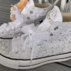Mid cut, embroidered sneakers, pearl shoes, butterfly wedding Bling sneakers