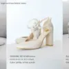 Comfortable Ivory Block Heel Pumps with Blue Floral Embroidery - Ankle Strap Bridal Shoes