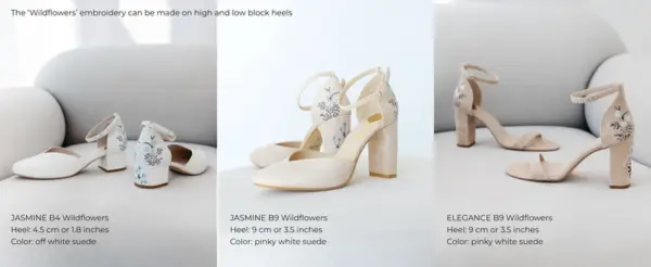 Comfortable Ivory Block Heel Pumps with Blue Floral Embroidery - Ankle Strap Bridal Shoes