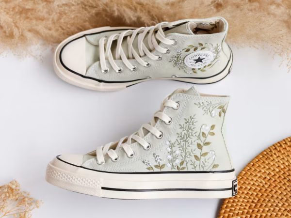 Embroidered high top shoes, canvas shoes embroidered handmade customization
