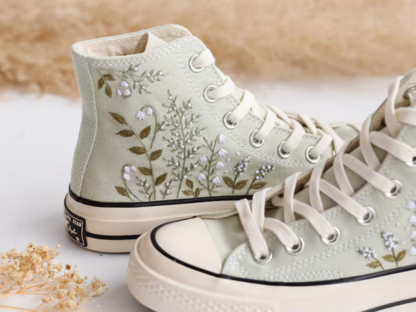 Embroidered high top shoes, canvas shoes embroidered handmade customization
