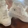 Mid cut, embroidered sneakers, pearl shoes, butterfly wedding Bling sneakers