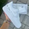 Custom Pearl & Rhinestone Nike Air Force 1 Wedding Sneakers - Personalized Bridal Shoes with Name & Date