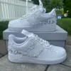 Custom Pearl & Rhinestone Nike Air Force 1 Wedding Sneakers - Personalized Bridal Shoes with Name & Date