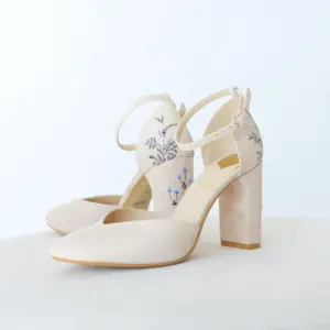il_794xN.6732894202_opm2 Comfortable Ivory Block Heel Pumps with Blue Floral Embroidery - Ankle Strap Bridal Shoes