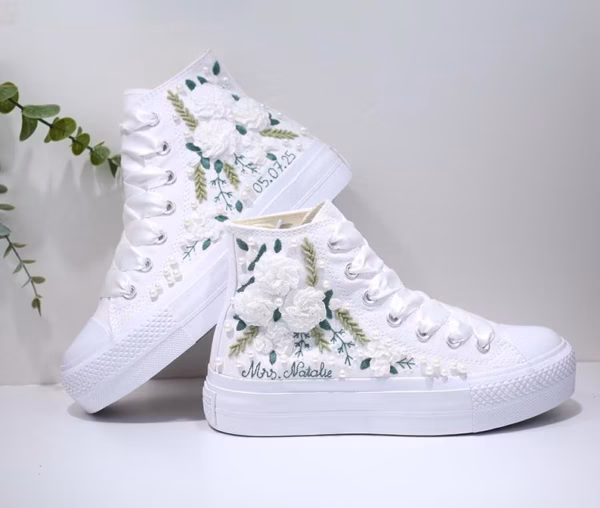 White bridal sneakers personalized wedding bridal shoes