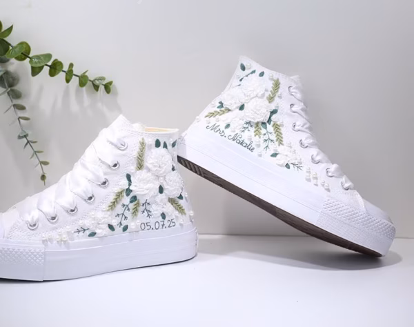White bridal sneakers personalized wedding bridal shoes