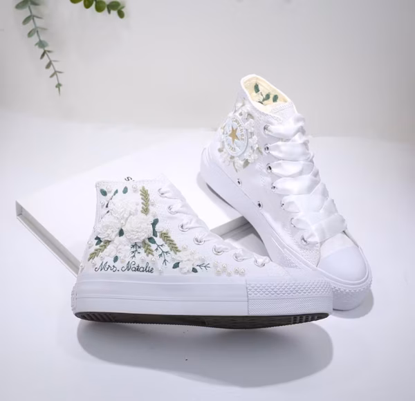 White bridal sneakers personalized wedding bridal shoes