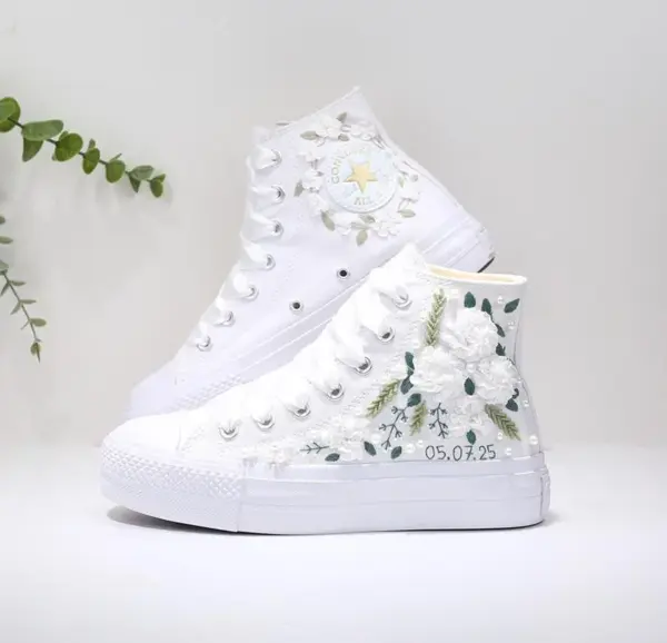 White bridal sneakers personalized wedding bridal shoes