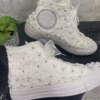 Mid cut, embroidered sneakers, pearl shoes, butterfly wedding Bling sneakers