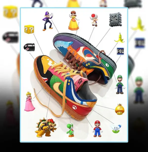 Custom Super Mario Bros Themed Nike Dunk Low - Hand-Painted Nintendo Characters Sneakers