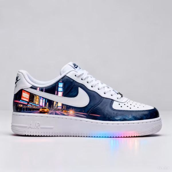 Custom NYC Times Square Night Scene Nike Air Force 1 - Hand-Painted City Lights Sneakers