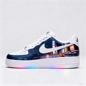 Custom NYC Times Square Night Scene Nike Air Force 1 - Hand-Painted City Lights Sneakers