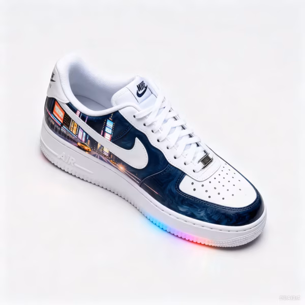 Custom NYC Times Square Night Scene Nike Air Force 1 - Hand-Painted City Lights Sneakers