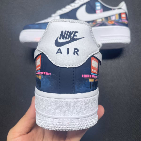 Custom NYC Times Square Night Scene Nike Air Force 1 - Hand-Painted City Lights Sneakers