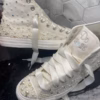 Mid cut, embroidered sneakers, pearl shoes, butterfly wedding Bling sneakers