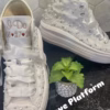 Mid cut, embroidered sneakers, pearl shoes, butterfly wedding Bling sneakers
