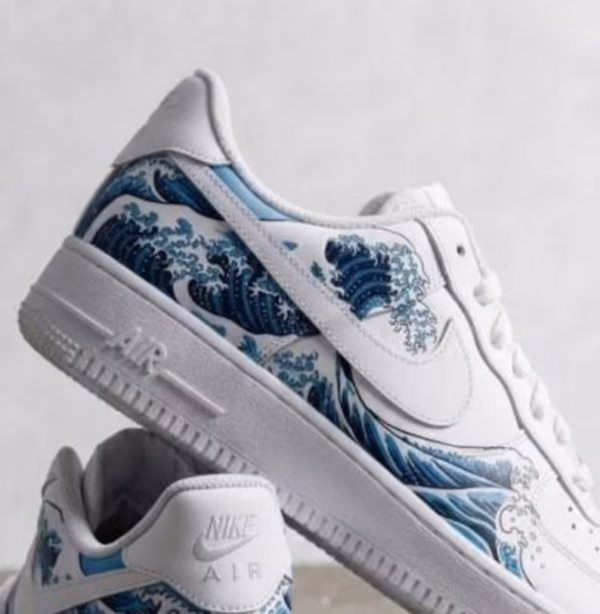 Custom The Great Wave Off Kanagawa Nike Air Force 1 - Hand-Painted Japanese Art Sneakers