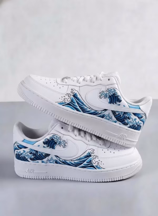 Custom The Great Wave Off Kanagawa Nike Air Force 1 - Hand-Painted Japanese Art Sneakers