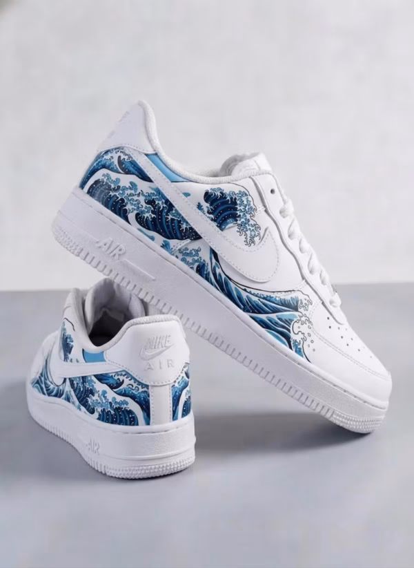 Custom The Great Wave Off Kanagawa Nike Air Force 1 - Hand-Painted Japanese Art Sneakers