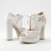 Open toed wedding shoes, pearl lace platform bridal shoes, chunky high heels