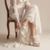 Open toed wedding shoes, pearl lace platform bridal shoes, chunky high heels