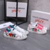 Dolce & Gabbana Mismatched Graffiti Floral Print White Leather Low Top Casual Sneakers