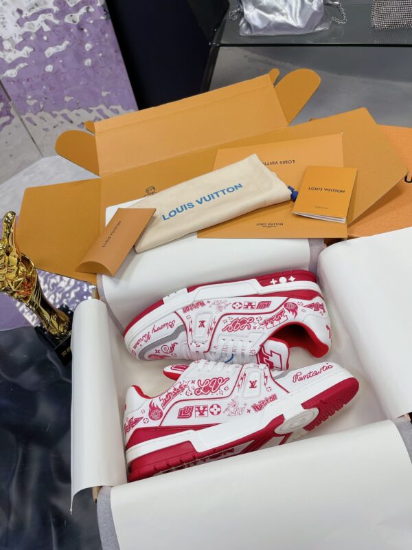 Custom Louis Vuitton LV Trainer White & Red Graffiti Low-Top Sneakers