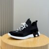 1 Hermès Black Knit and Suede Low-Top Sneakers with White Laces and Treaded Sole