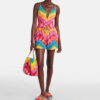 Valentino Rainbow Chevron Logo Print V-Neck One-Piece Swimsuit