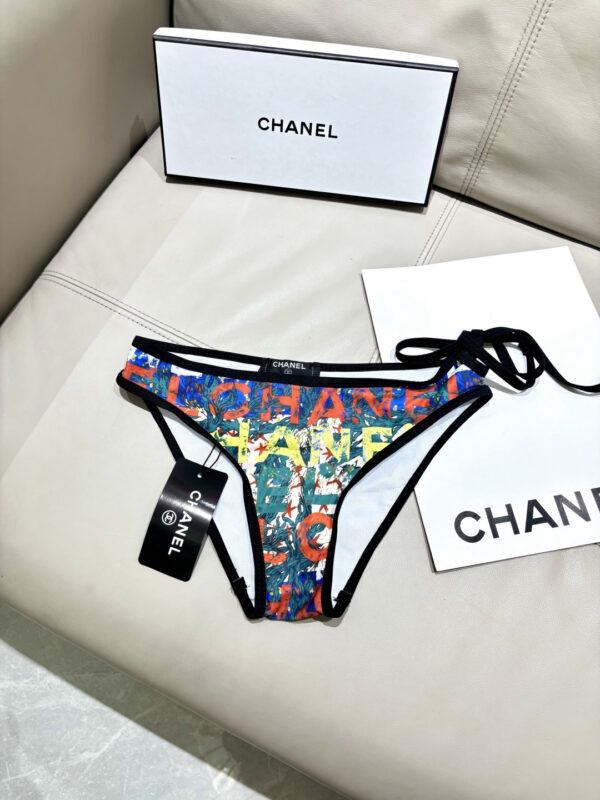 12 Print Halter Triangle Two-Piece Bikini Swimsuit Chanel Multicolor Logo