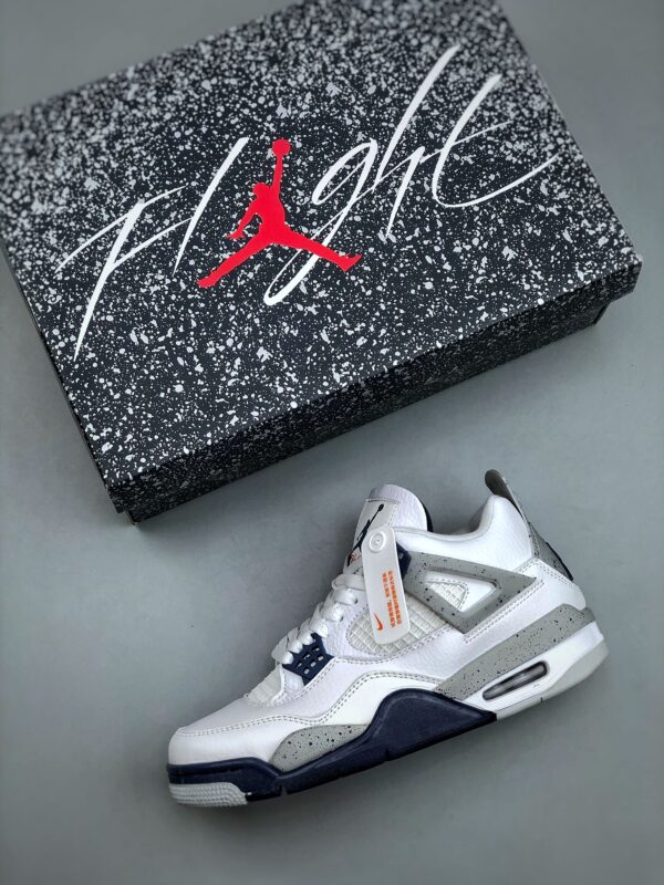 White Air 4 Air Jordan 4 Retro Midnight Navy - White Grey Navy Cement Basketball Sneakers