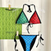 Gucci GG Logo Print Multicolor Triangle Halter Two-Piece Bikini Swimsuit