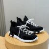 2 Hermès Black Knit and Suede Low-Top Sneakers with White Laces and Treaded Sole