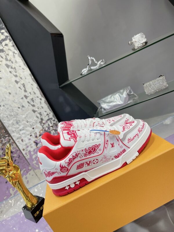 Custom Louis Vuitton LV Trainer White & Red Graffiti Low-Top Sneakers