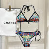 2 Print Halter Triangle Two-Piece Bikini Swimsuit Chanel Multicolor Logo