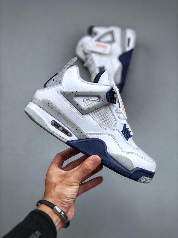 aj4 Air Jordan 4 Retro Midnight Navy - White Grey Navy Cement Basketball Sneakers
