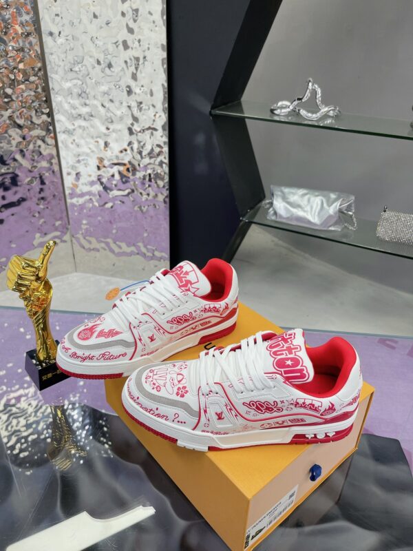 Custom Louis Vuitton LV Trainer White & Red Graffiti Low-Top Sneakers