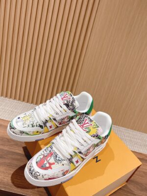 3 LV Trainer Multicolor Comic Print Low-Top Sneakers