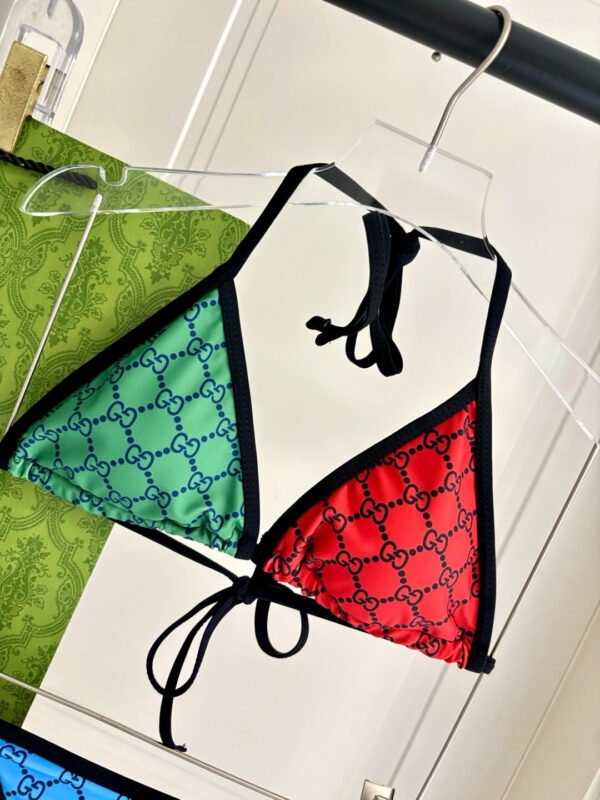 Gucci GG Logo Print Multicolor Triangle Halter Two-Piece Bikini Swimsuit