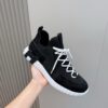 4 Hermès Black Knit and Suede Low-Top Sneakers with White Laces and Treaded Sole