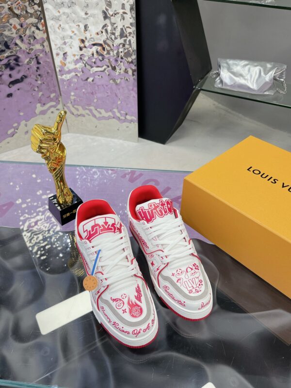 Custom Louis Vuitton LV Trainer White & Red Graffiti Low-Top Sneakers