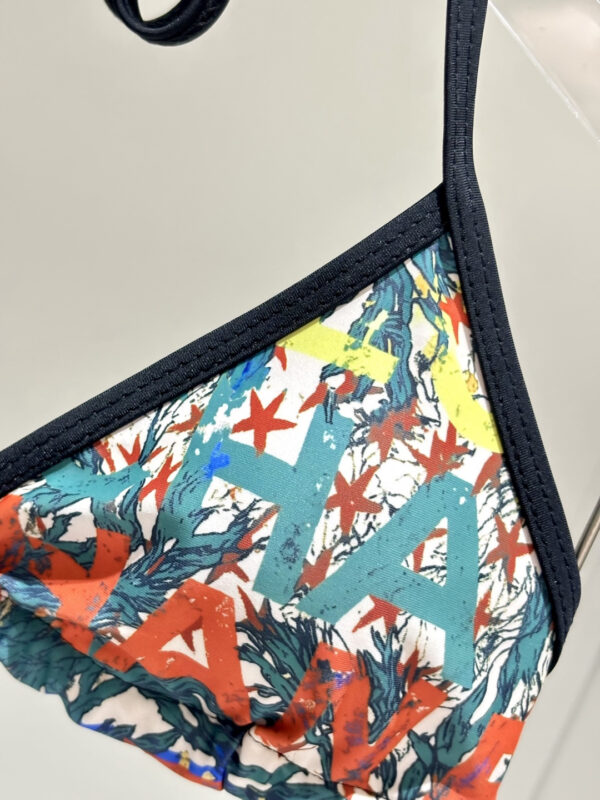 4 Print Halter Triangle Two-Piece Bikini Swimsuit Chanel Multicolor Logo