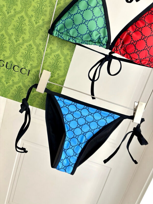Gucci GG Logo Print Multicolor Triangle Halter Two-Piece Bikini Swimsuit