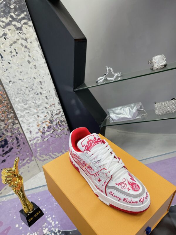 Custom Louis Vuitton LV Trainer White & Red Graffiti Low-Top Sneakers