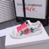 5 Dolce & Gabbana Mismatched Graffiti Floral Print White Leather Low Top Casual Sneakers