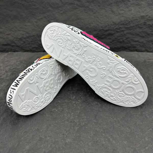 5 Dolce & Gabbana Graffiti Patch White Leather Sneakers, Italy-Made Street Style Casual Shoes