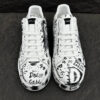 5 D&G Full Black Graffiti Logo Print White Leather Low Top Casual Sneakers