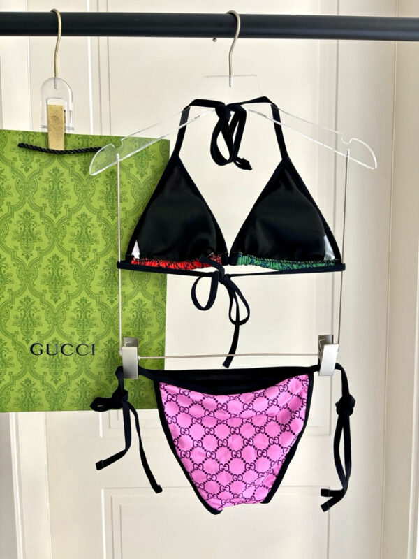 Gucci GG Logo Print Multicolor Triangle Halter Two-Piece Bikini Swimsuit